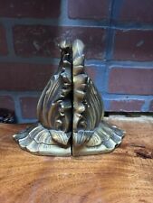 Art Deco Floral Leaf Grass Brass PM Philadelphia MFG Bookends 92B Made in USA picture