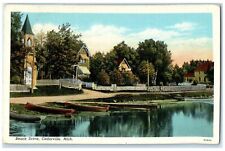 1938 Beach Drive Harbor Boats Docked Buildings Cedarville Michigan MI Postcard picture