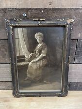 Antique Victorian Wood Framed Photo Of A Woman Sitting By A Window  picture