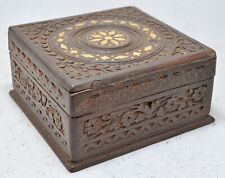 Antique Wooden Jewellery Storage Box Original Old Hand Crafted Carved picture