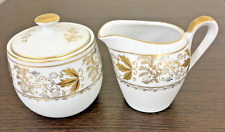 VINTAGE: LEFTON CHINA HAND PAINTED WHITE & GOLD LEAVES SUGAR & CREAMER  #1669 picture