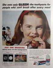 1959 Gleem Toothpaste After Every Meal Brushing Destroys Bacteria VTG Print Ad picture