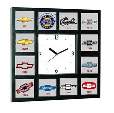 History of Chevrolet Chevy Bowtie Garage Man Cave Office Clock with 12 pictures picture
