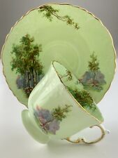 Vintage Aynsley Teacup Saucer Green Birch Tree Country Road Scene Nature Y506 picture