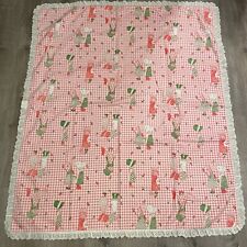 VTG 1970's Handmade HOLLY  HOBBIE Pink Gingham Coverlet Quilt Blanket 46”x 54” picture