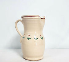 Vintage  pottery pitcher jug Cream color with tulip accent design Large folk art picture