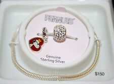 Peanuts Snoopy Sterling Silver Crystal Bead Charm Bracelet NEW MIB $150 value picture