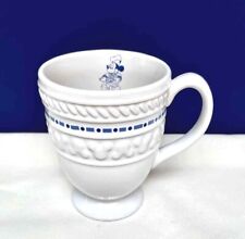 Mug Cup Disney GOURMET CHEF MICKEY EMBOSSED White w Cobalt Blue FOOTED PEDESTAL picture