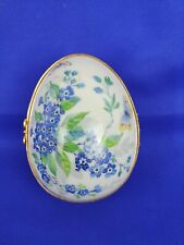Vintage Limoges France Egg Trinket Box Butterflies & Blue Flowers Porcelain picture