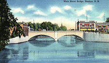 1940s NASHUA NEW HAMPSHIRE MAIN STREET BRIDGE UNPOSTED LINEN POSTCARD P660 picture