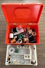 Vintage Large Plastic Sewing Box WIL-HOLD Wilson Amber Orange W Tray and Thread picture