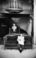 Man reading Le Figaro offices of newspaper Avenue des Champs Elyse- Old Photo picture