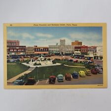 Plaza Fountain & Business Center Paris Texas Vintage Linen Postcard Street View picture