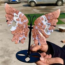 177G Natural Pink Agate Cotton Candy Agate Handcarved butterfly Crystal Specimen picture