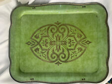 1x Vintage MCM  Green & Gold Metal TV Tray Gold Trim (no stand) picture