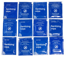 12 SANITIZING WIPES UNITED AIRLINES NEW UNUSED SEALED TRAVEL 70% ISOPROPYL WIPES picture