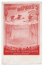 Early Poster Style Wall-of-Death Motorcycle Rider Postcard with Devil Riders picture