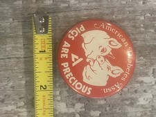 Vintage American Diabetes Association Pigs Are Precious Pinback Button Red ADA picture