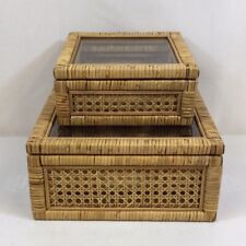 Creative Co-Op Brown Square Woven Rattan & Wood Display Boxes Set Of 2 Sizes picture