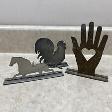 VTG Americana Tin Table Card Picture Holders Horse Chicken Hand Farm House Decor picture