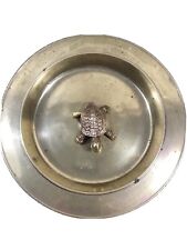 Vtge Hand crafted brass plate with turtle sitting in center Good Luck 1