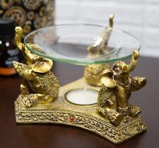 Ebros Feng Shui Trio Golden Triple Elephant Oil Burner Home Decor picture