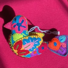 RICHLY EMBROIDERED FAIR TRADE COLORFUL BIRD ORNAMENT picture
