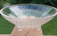 Elegant Vintage 3 Footed Ribbed and Diamond Pattern Bowl with Gold Hobnail Trim picture