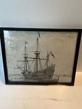14 1/2 x 11 1/2 old ship black and white picture ( possibly mayflower replica ) picture