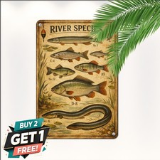 Freshwater River Fish Species Naturalist Retro Tin Sign Cabin Lodge Decor picture