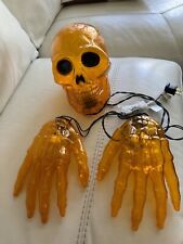 Halloween Series Lighted Skull & Hands 3 PC   Yellow Prop Set picture