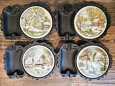 Set Of 4 Vintage Currier And Ives Cast Iron Ash Tray Cup Coasters Made In Japan picture