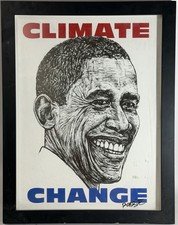 Barack Obama Climate Change Signed Poster Framed Robbie Conal picture