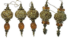 Vintage Elegant Jeweled Beaded Ornaments Amber Gold Victorian Style Lot of 5 picture