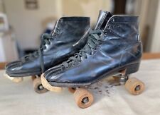 Vintage 1940's Chicago Skate Co Roller Skates, Size 7 Mens Leather Wood Wheels picture