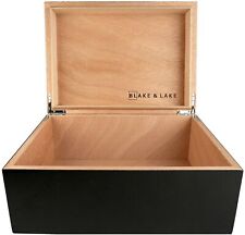 Large Wooden Box with Hinged Lid - Wood Storage Box with Lid - Black Stash Box picture