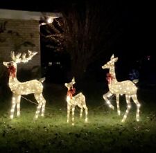 Set of 3: White or Gold Bright LED Lighted Reindeer Family Christmas Yard Decor picture