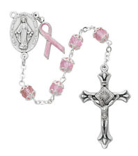Pink Cancer Awareness Full Rosary with Two Prayer Cards and Rosary Bag picture