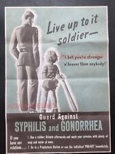 1944 WW2 USA AMERICA GUARD AGAINST SYPHILIS GONORRHEA ARMY BOY PROPAGANDA POSTER picture