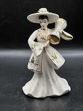 RARE -Vintage Porcelain Ceramic  Figurine Playing Drum- White with Gold Trim picture
