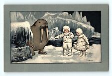 Eskimo Kids w/ Walrus Victorian Dress Night Ethel Parkinson Signed Postcard F1 picture