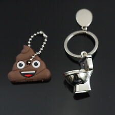 2pcs - Silver Toilet Bowl Keyring & Cartoon Silicone Keychain Emoji Poop Key Cap picture