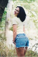 Vintage 2000's Found Photo - Sexy Woman In Shorts Poses From Behind & Smiles picture