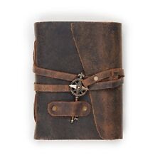 Handmade Vintage Leather Journal Deckle Edges Paper with Antique Brass Key Diary picture