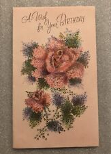 Vintage Happy Birthday Greeting Card Paper Collectible Pink Floral Theme picture