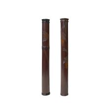 2 x Chinese Bamboo / Wood Carving Tube Incense Holder Display Art ws3179 picture