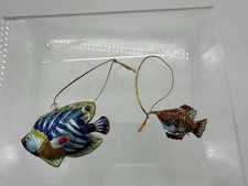 Cloisonne Fish Articulated Ornaments Lot of Two Multicolor Christmas Gold Hanger picture