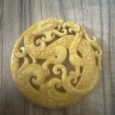 Chinese Nephrite Jade: Dragon W/ Phoenix~ 2Faces~Beautiful Hand Carved Pendant picture
