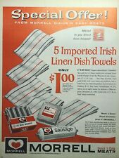Morrell Meats Wieners Sausage Irish Linen Dish Towels Vintage Print Ad 1963 picture