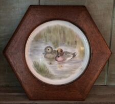 Vintage Framed Hand painted Plate With Two Ducks In Water picture